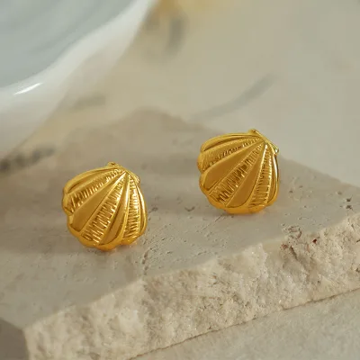 Fashion Simple 18k Gold Waterproof Jewelry Shell Earrings Stainless Steel Stud Earrings for Women