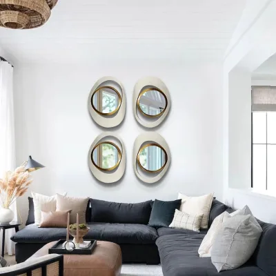 Modern 4-Piece 23.6" Large White & Gold Abstract Geometry Wall Mirror Decor Living Room