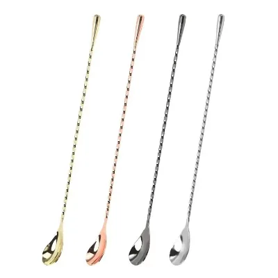 30cm Creative Fine Thread Long Handle Teardrop Custom Bar Spoon Suitable for Stirring in Bars and Milk Tea Shops
