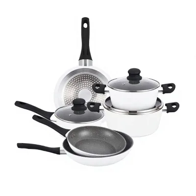 Luxury Eco-Friendly American Style 10-Piece Aluminum PTFE Coated Kitchen Cookware Set with Ergonomic Handles and Pots and Pans