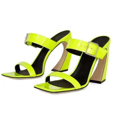 2022 Summer Comfortable Women Shoes Outdoor Leisure High Heels Square Toe Buckle Fashion Slipper Slides Shoes Slip on