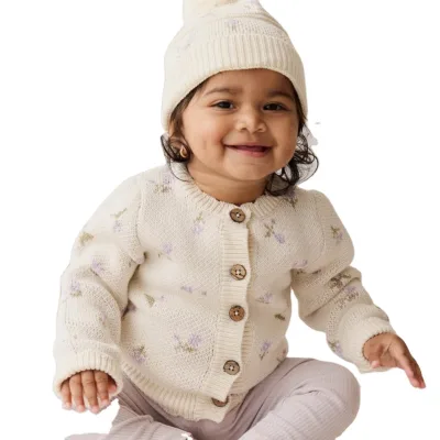 Custom Baby Clothes Cotton Baby Sweater Cardigan Short-Sleeved Button Decoration Long Knee-Length Solid Newborns Babies 6 Years