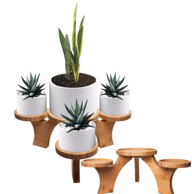 Bamboo Wood Stand Holder for Indoor Plants Tiered Stand for Multiple Plants Decor Table for Tall Small Plants