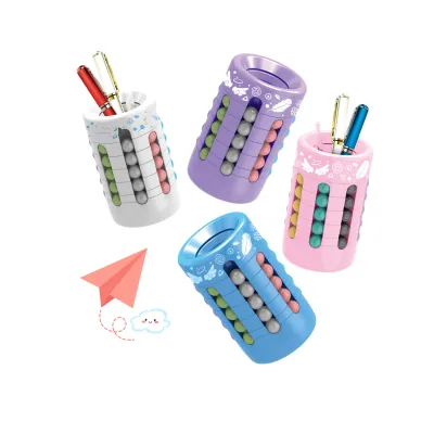 Cute ABS Fantasy Color Pen Kid Intellectual Puzzle Magic Bean Rotating Cube Pencil Pen Holders DIY Insert Pen Container