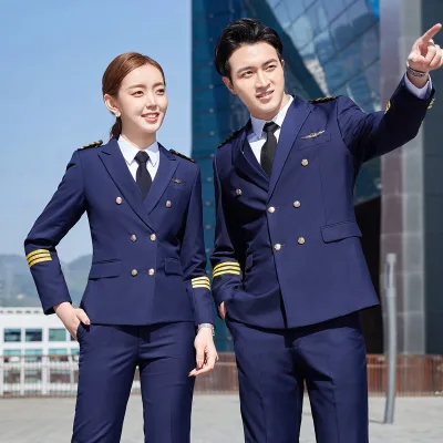 Double Breasted Professional Work Uniform for Captain Aviation School Flight Attendant Railway Class Suit