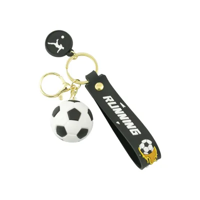 Customized logo 3.5cm Football PVC Keychains Car Hanging Pendants Plastic Key Rings