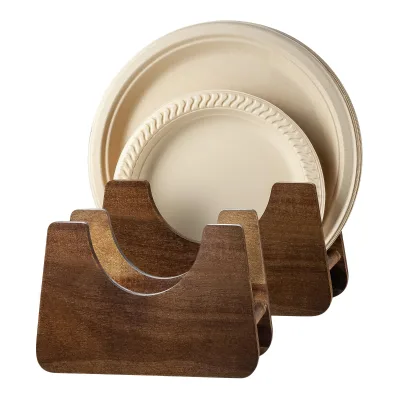 Acacia Wood Foam Paper Plate Dispenser & Storage Organizer 7-10 Inch Disposable Plates Cabinet/Countertop Mount RV & Outdoor Use