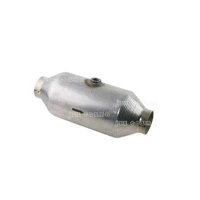 2.5" In/Outlet 5" Round Tube Body Ceramic Catalyst Stainless Steel Outer Shell O2 Port Universal High Flow Catalytic Converter