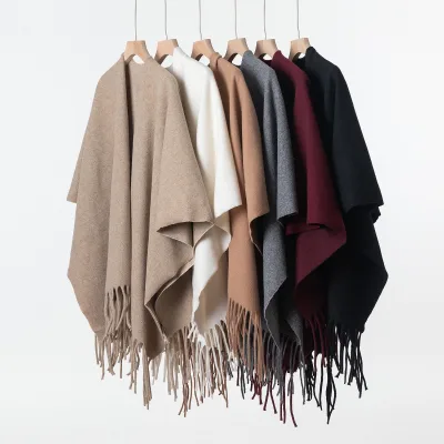 High-Grade Women's Dual-Use Shoulder Neck Scarf Shawl Winter Warm Thickened Polyester Adult Coat Solid Color