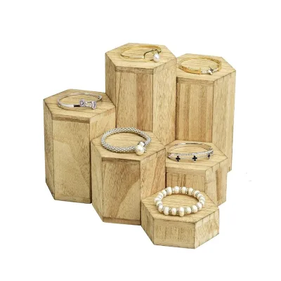 Wooden 6 Pcs Hexagon Risers Display Jewelry Accessories Display Stand Oak Wood Risers 3 Inch