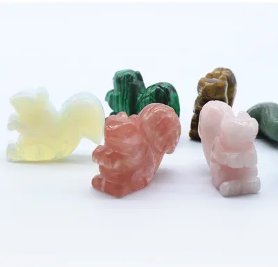 Huiying Hand Carved 48*35mm Gemstone healing crystals stones squirrel Carving squirrel Set Crafts