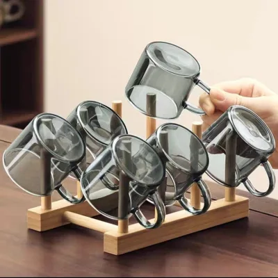 Modern Japanese Style Six-Pack Kung Fu Coffee Cup Thickened Ash Glass Small Cup Ear Handle Home Use Heat-Resistant Sustainable