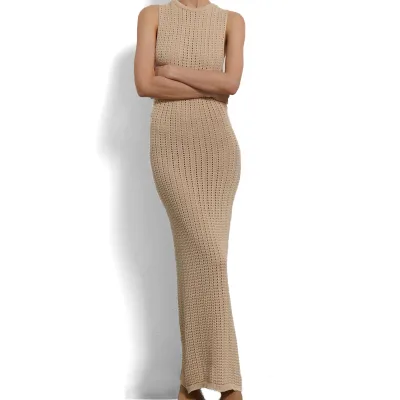 Wholesale Customized Summer New Beach Skirt Seaside Vacation Knit Dress Sexy Hollow Tight Long Dresses