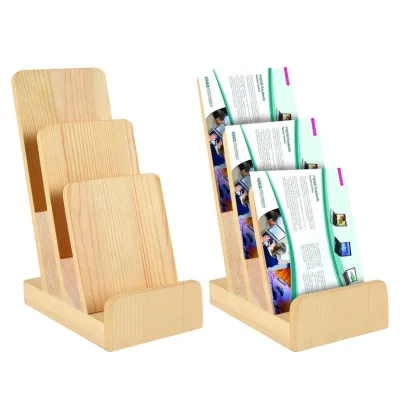 3 Tier Desktop Display Stand Brochure Holder Display Flyer Holder Solid Pine Wooden Menu Holder