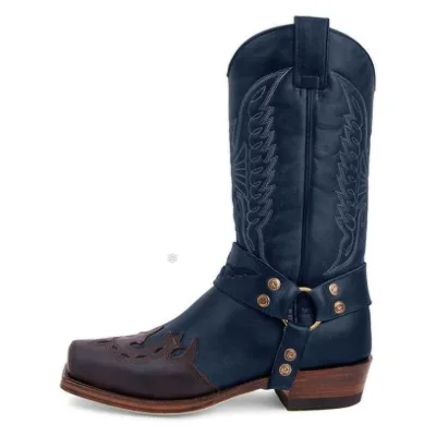 Customize Logo Cowboy Boots  Heels High Calf Length PU  Boots Vintage Western  Boots for Men