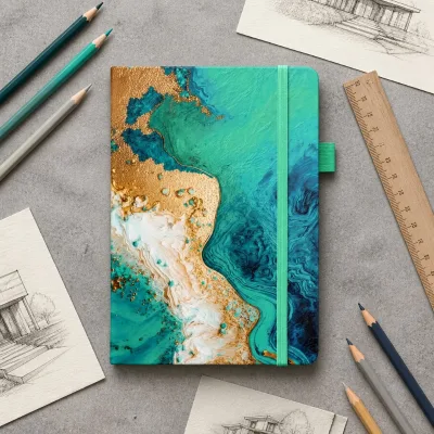 Wholesale Hardcover Notebook Marble Fluid Art Print Pen Loop Custom Pattern Writing Journal for Home Office