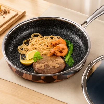 316L Stainless Steel Uncoated Nonstick Frying Pan Multi-Layer Composite Base Easy-Clean Skillet for Home and Restaurant Use
