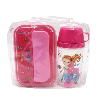 Custom lunch box detachable cartoon plastic lunch box and water bottle set with bag