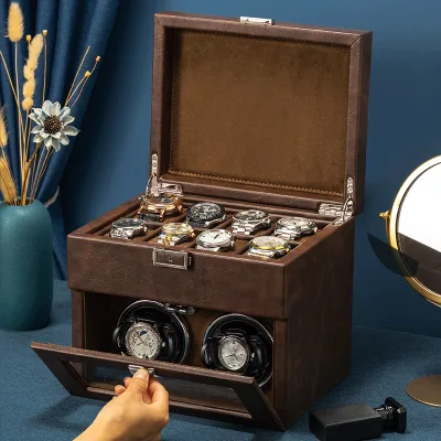 Luxury 8+2 Motor Automatic Double Layer Watch Winder with Leather Storage Case for Watches Collection