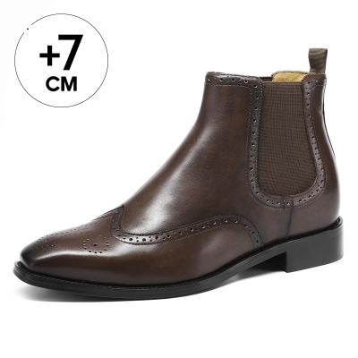 Hot Sale Custom Designer Classic Brogue Genuine Calf Leather Man Shoes Height Increasing Shoes 7cm chelsea Boot