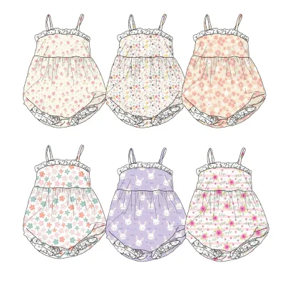 Baby Clothing Summer Custom Picture Ah Floral Toddler Romper with Sleeveless Suspenders or Lace Shoulder Tights