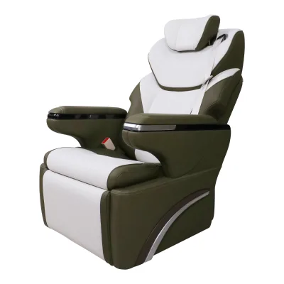 New Perforated Leather Captain Seat Full Set for Mercedes Vito W447/V Class with Chrome Armrest Olive Green Cream Leg Rest