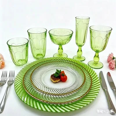 Modern European-style Embossed Beaded WineGlasses with GreenColors CreativeThickened TallWaterGlass Elegant IceCreamCupsforHotel