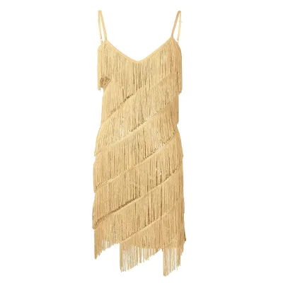 New 2020 Latin Dance Dress Women Adult Spaghetti Straps Sparkling Sequins Fringe Tassel Dance Party Dress for Ballroom Latin