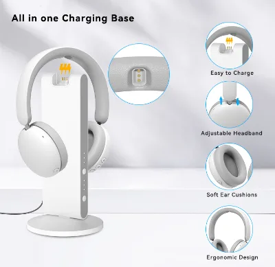 Auracast Wireless TV Headphones with Transmitter Dock ANC Bluetooth 5.4 Headset Zero Latency for Family Sharing OEM