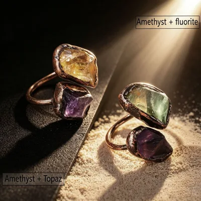 Wholesale Natural Crystal Raw Quartz Rings. with European-style and Fashionable Gemstone Inlays for Handcrafted Rings.