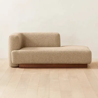 Modern Rustic Boucle Fabric Chaise Lounge Sofa Solid Wood Base Lazy Recliner for Living Room Bedroom Apartment Home Furniture