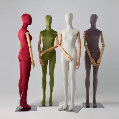 DE-LIANG High Quality Full Body Female Mannequin Head Fiberglass Metal Base Stand Flexible Colorful Velvet Fabric Boutique