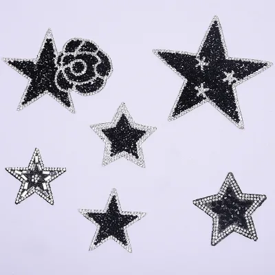 Hotfix Iron-On 3D Crystal Rhinestone Star Patches Shiny AB Color Plastic Resin Beaded Applique for Clothes and Hats