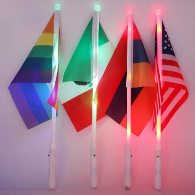 Custom Light up LED Flag Sticks US UK FR DE IT JP NL Colorful Handheld Glowing National Flag for Cheering Election
