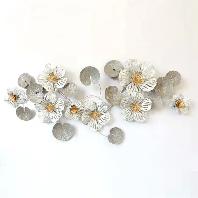 Light Luxury Fancy Vintage 3D Large Silver Metal Wall Hanging Art Decorations Flower for Home