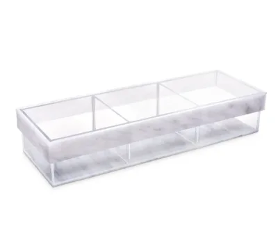 Customized Rectangle Acrylic Salad Tray with 3 Dividers Clear Serving Platter for Kitchen & Restaurant