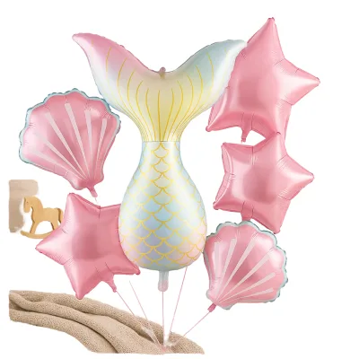 Thick Disposable Foil Mermaid Birthday Party Decoration Balloon with Shell and Tail Cartoon Design