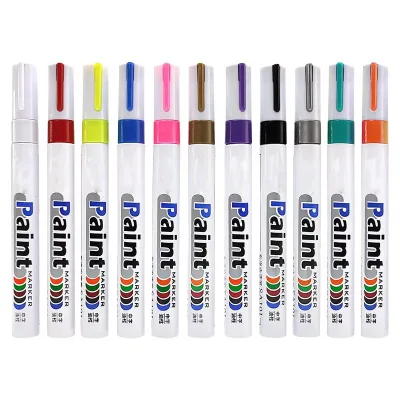 12 Pcs White Acrylic Point Tip Markers Oil-Based Waterproof Paint Marker Pen for Metal Stone 6mm Permanent for Paper Drawing