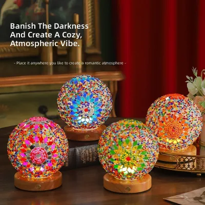 Bohemian night light Mosaic table lamp, light luxury petal-shaped decorative lamp