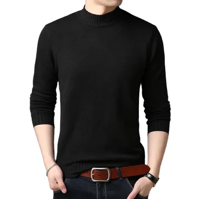 2022 Fashion Man's Classic Style Middle High Neck Plain Color Slim Fit Acrylic Man Sweater
