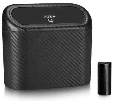 Carbon Fiber Style Mini Trash Can Multi Function Easy to Install Trash Bag Blingbling Fit for Tesla/Toyota/Nissan/Mazda