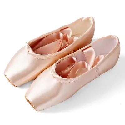 High Quality Satin Ballet Pointe Shoes with Straps Cotton Lining Summer Latin Dance Practice Shoes