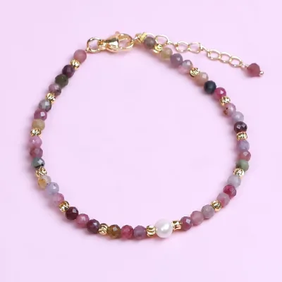 Bestone Original Women's Tourmaline Bracelet With Freshwater Pearl Customized in Multiple Sizes and Materials