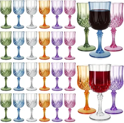 220ml European Luxury Diamond Colored champagne Flutes Embossed Plastic Wedding Juice Wine Cup Goblet Red Wine Glass Custom