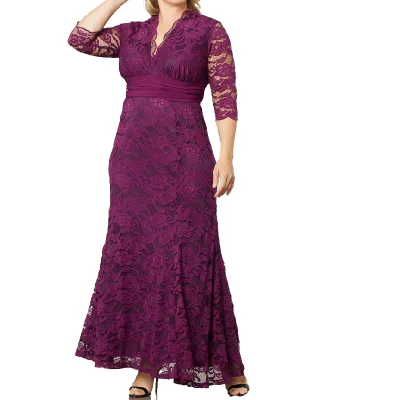 Mother of the Bride Dresses Elegant Vintage Empire Waist Half Sleeve V-neck Maxi Lace Wedding Party Plus Size Party Dresses