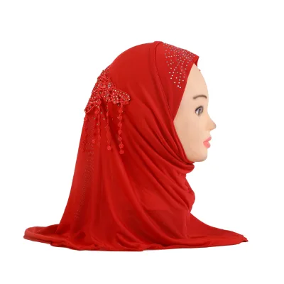 Direct Sales Little Girl's Long Polyester Cotton Ice Drill Hat Lace Winter Summer Shawl Cap Dot Muslim Women Spot Wholesale