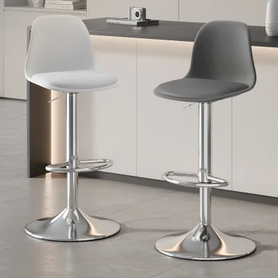 High-end Modern Silver Bar Stool with Adjustable Height Rotatable Backrest for Commercial Use