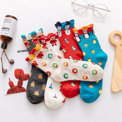 Women Cartoon Cute Stereo Snowman Christmas Socks Cotton Hosiery