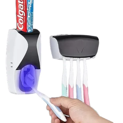 Customized Home Plastic Bathroom Set Automatic Toothpaste Dispenser Wall Mounted Toothbrush Holder Eco-Friendly Colorful Logo