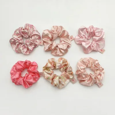 South Korea Comfortable and Soft Custom Patterned pink All-over Printed Satin Hair Scrunchies